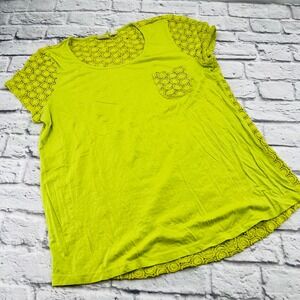 Chico's Womens Size 4 20/22 Crochet Knit Top Chartreuse Short Sleeve Casual Knit